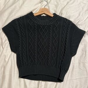 Green Cropped Cable Knit Women's Sweater